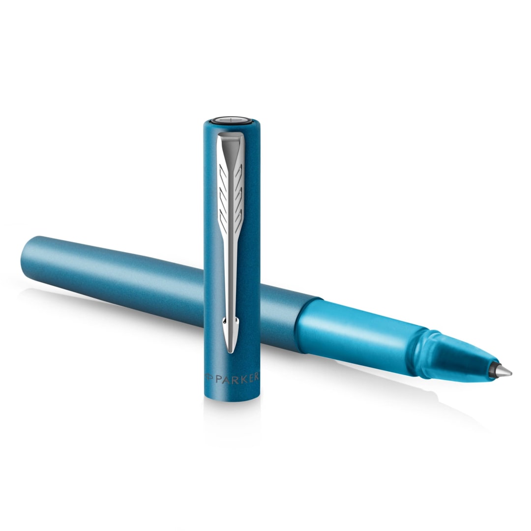 Parker Vector Rollerball Pen | Metallic Teal Lacquer on Brass | Fine Point with Black Ink Refill | Gift Box