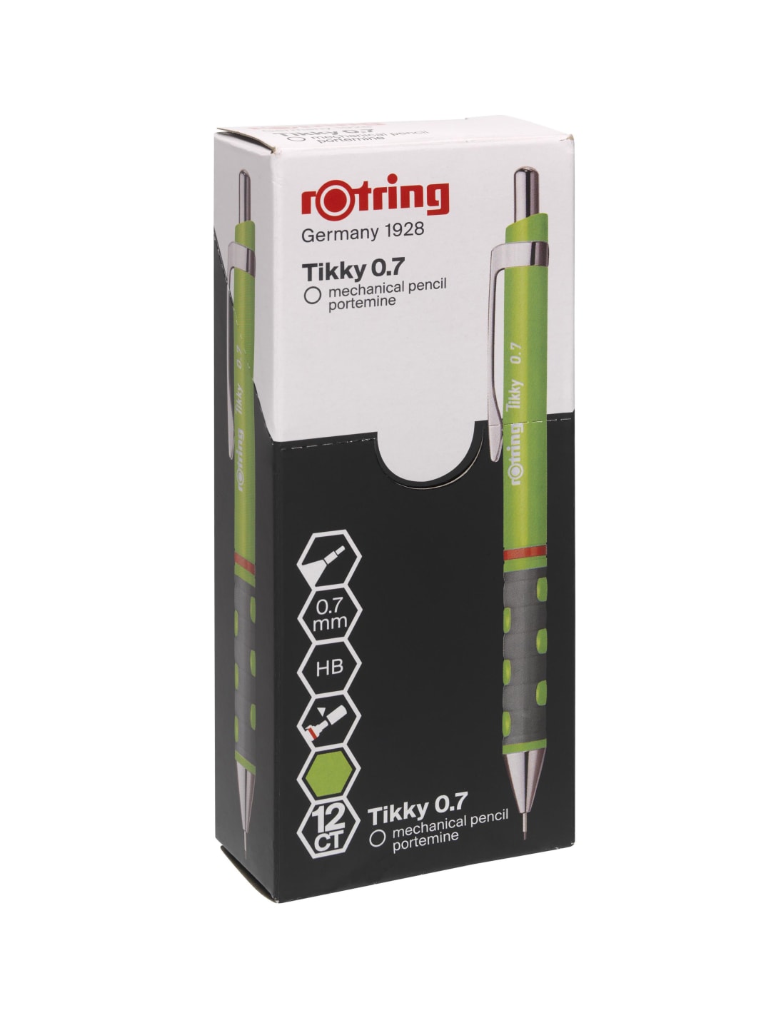 rOtring Tikky Mechanical Pencils, HB 0.7 mm Lead, Neon Green, Box of 12