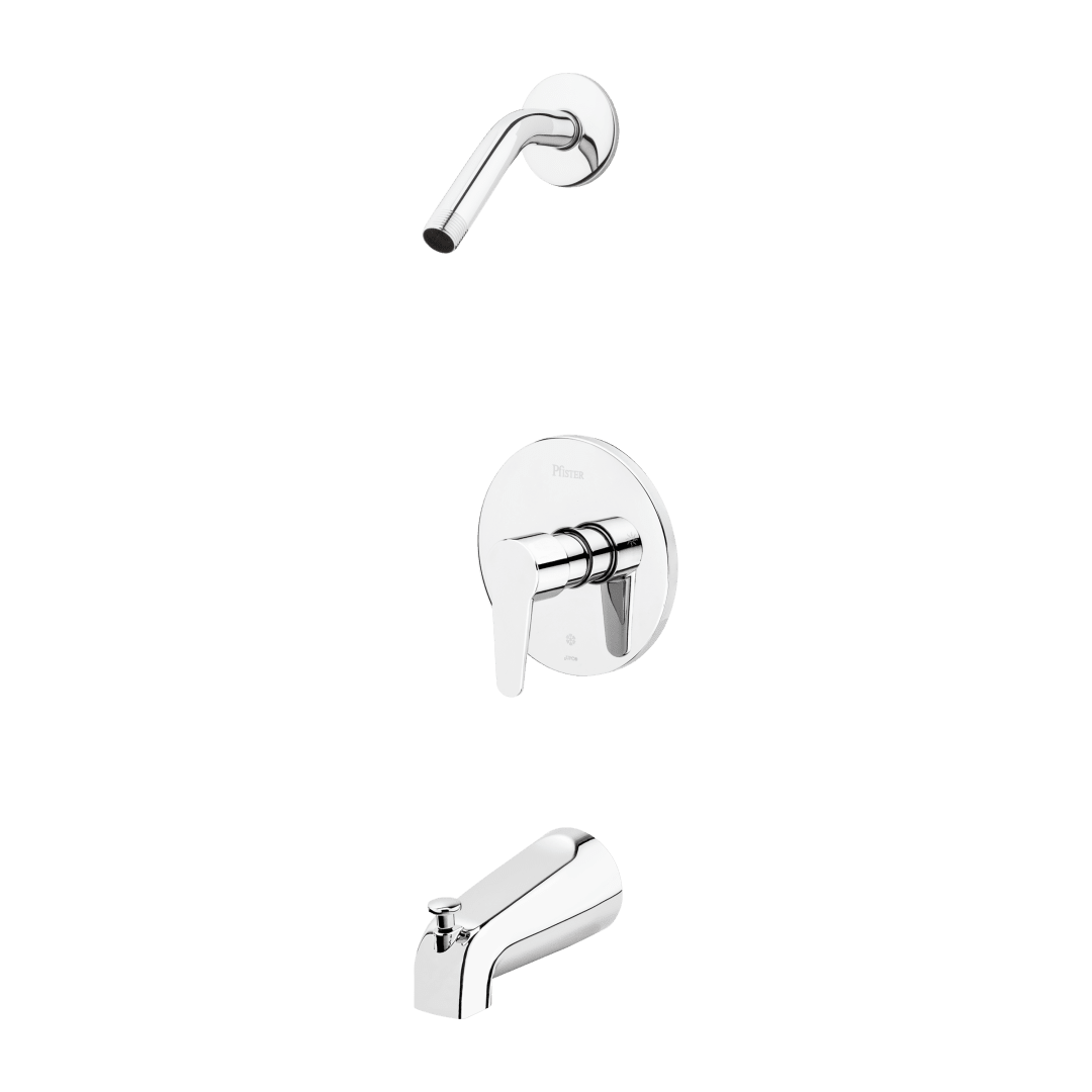 Pfirst Modern 1-Handle Tub & Shower, Trim Only Less Showerhead in Polished Chrome