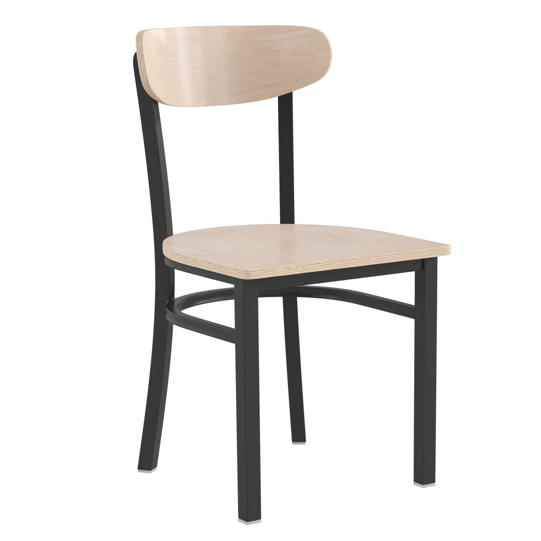 Wright Commercial Grade Dining Chair with 500 LB. Capacity Black Steel Frame, Solid Wood Seat, and Boomerang Back, Natural Birch Finish