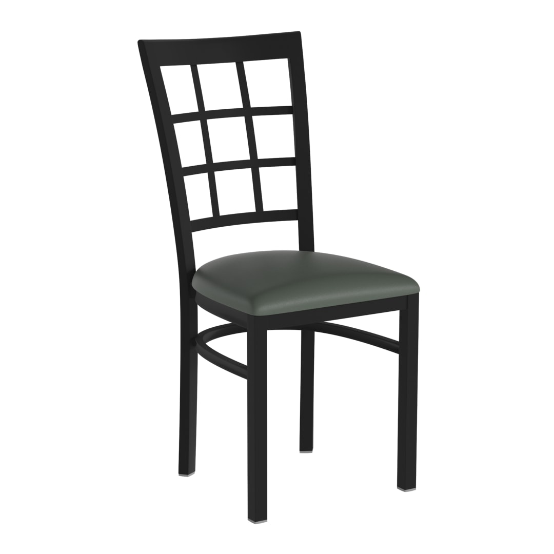 HERCULES Black Window Back Metal Restaurant Chair - Green Vinyl Seat