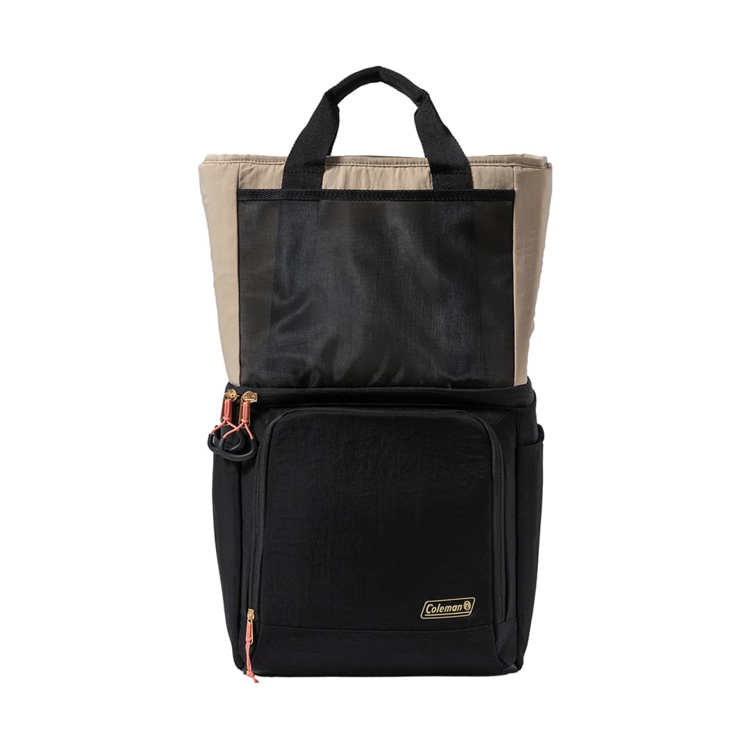 Coleman Mochila Térmica Now, para 20 Latas, con Forro a Prueba de Fugas, y Grandes Compartimentos de Bolsillo, Hecho de Tela 100% Reciclada, Negro y Beige