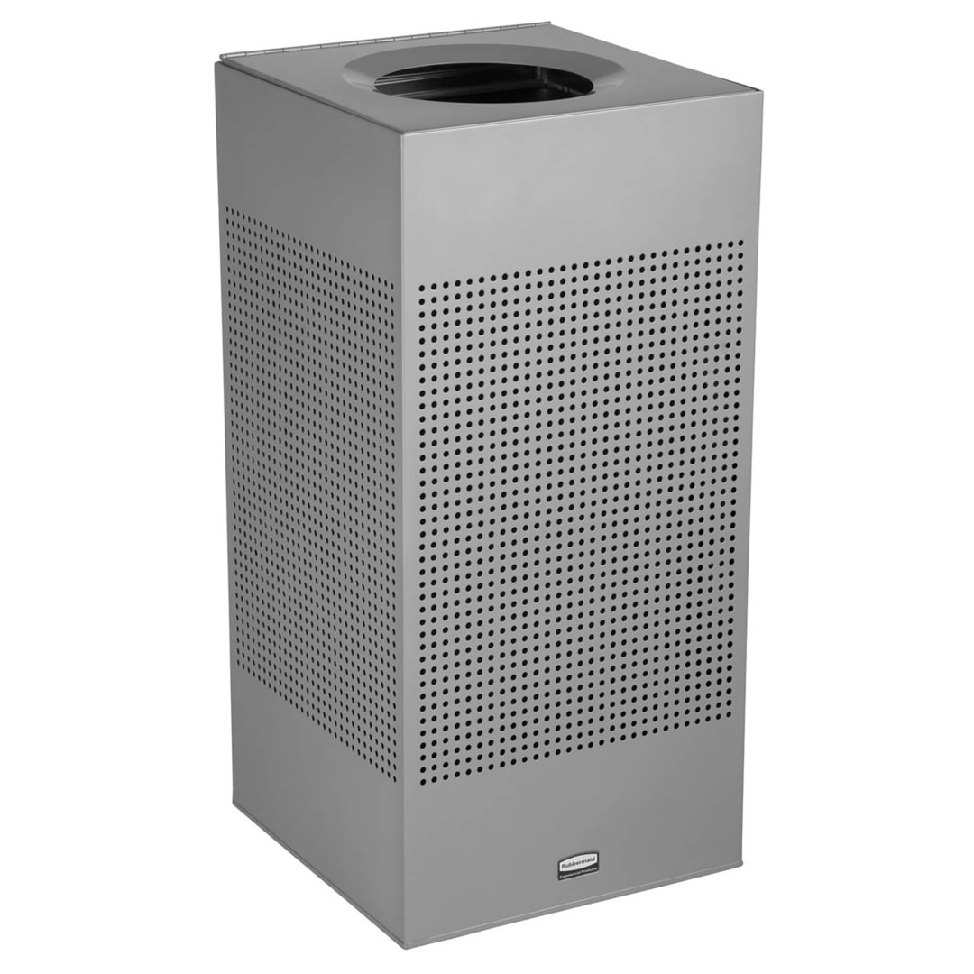 Rubbermaid Commercial Products Silhouettes 16 Gal Square Open Top Trash Can, Stardust Silver Metallic