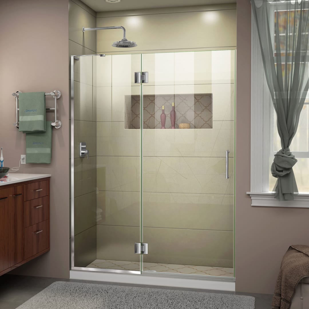 DreamLine Unidoor-X 48 inch W x 72 inch H Frameless Hinged Shower Door in Chrome - Left Wall Installation