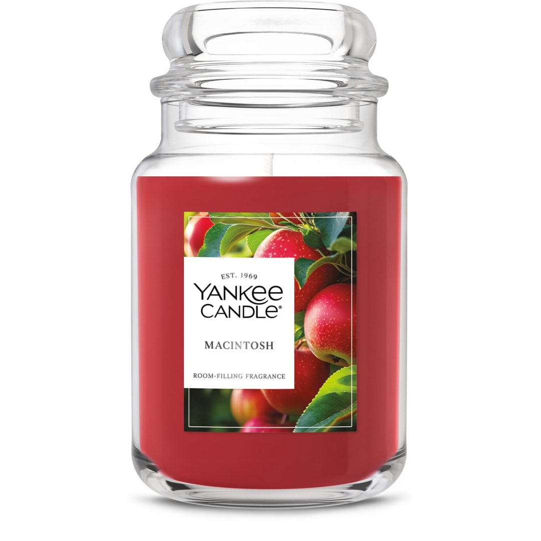 Yankee Candle Large Jar Scented Candle with up to 150 Hour Burn Time, Premium Plant Wax Blend for Consistent Burn, 22 oz Jar Candle with Room Filling Fragrance, Macintosh