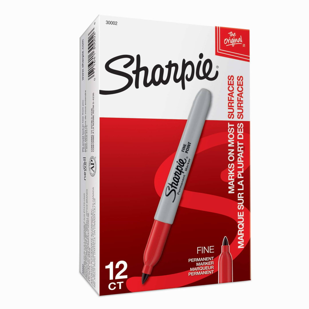 Sharpie® Permanent Markers, Fine Point, Red, 12 Count