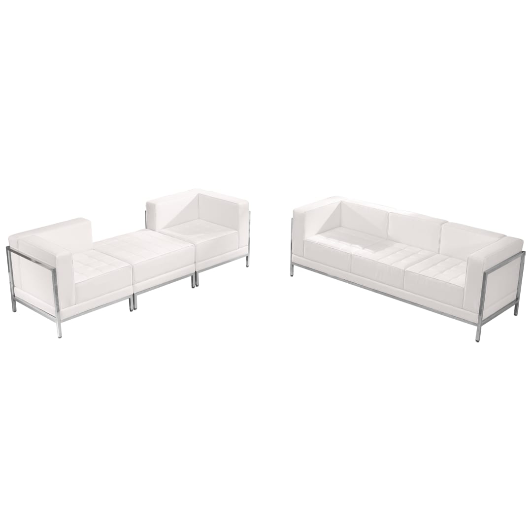 HERCULES Imagination Series Melrose White LeatherSoft Sofa &amp; Lounge Chair Set with Ganging Clips, 4 Pieces