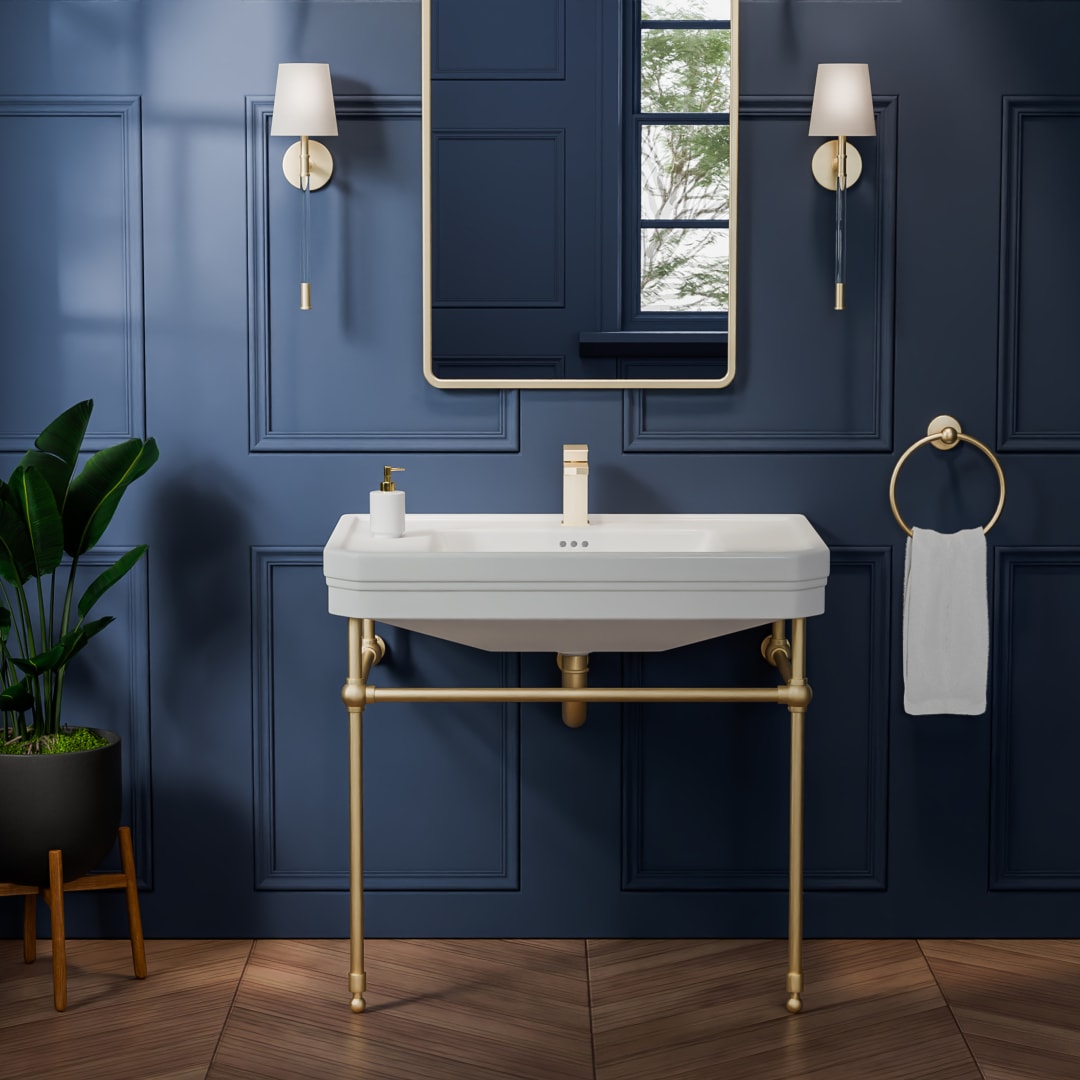 Valencia 31 in. W x  33 in. H Console Sink, Single Hole Facuet Drilling, Brushed Brass