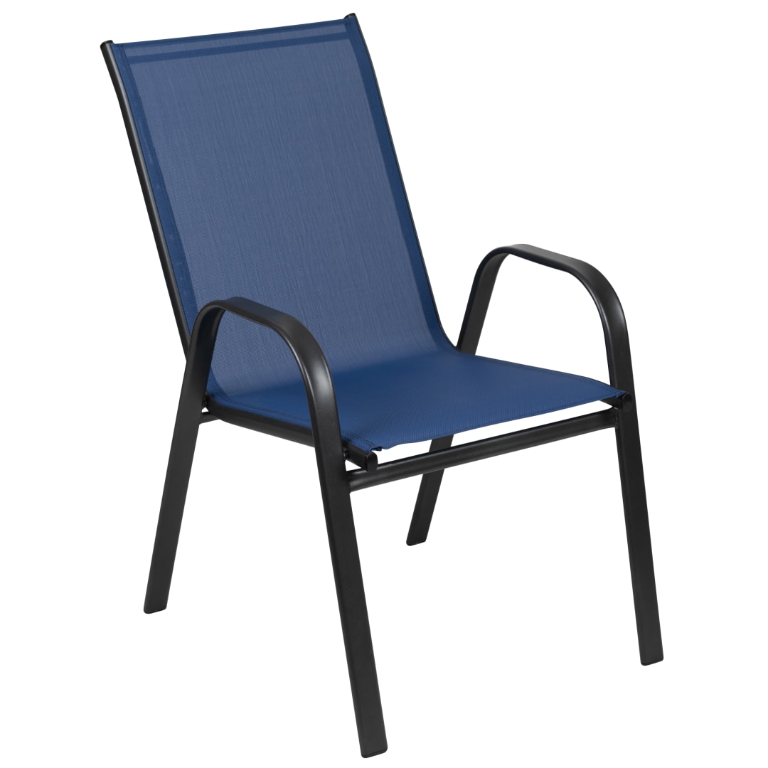 Brazos Series Navy Outdoor Stack Chair with Flex Comfort Material and Metal Frame
