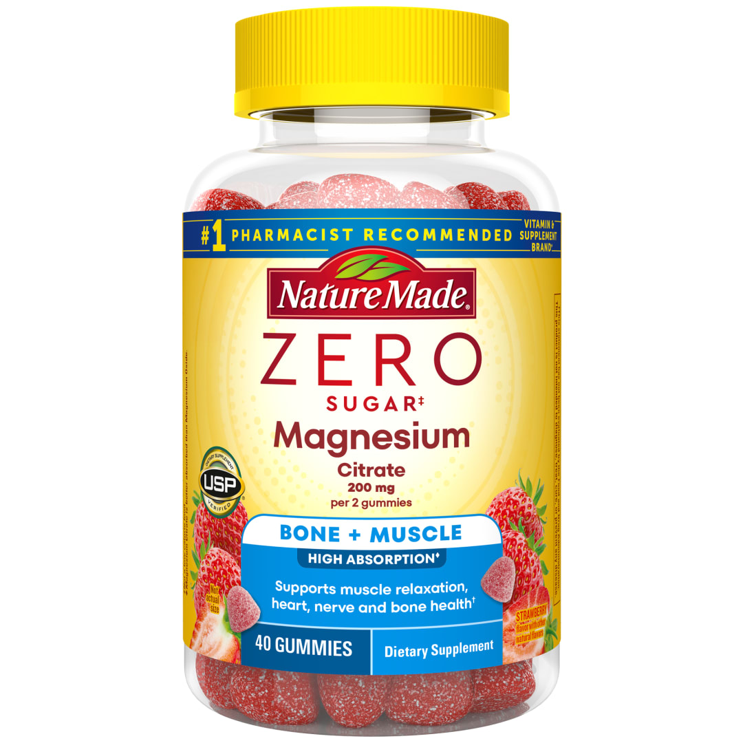 Nature Made Zero Sugar Magnesium Citrate 200mg per Serving Gummies, USP Verified – Strawberry Flavor - 40ct