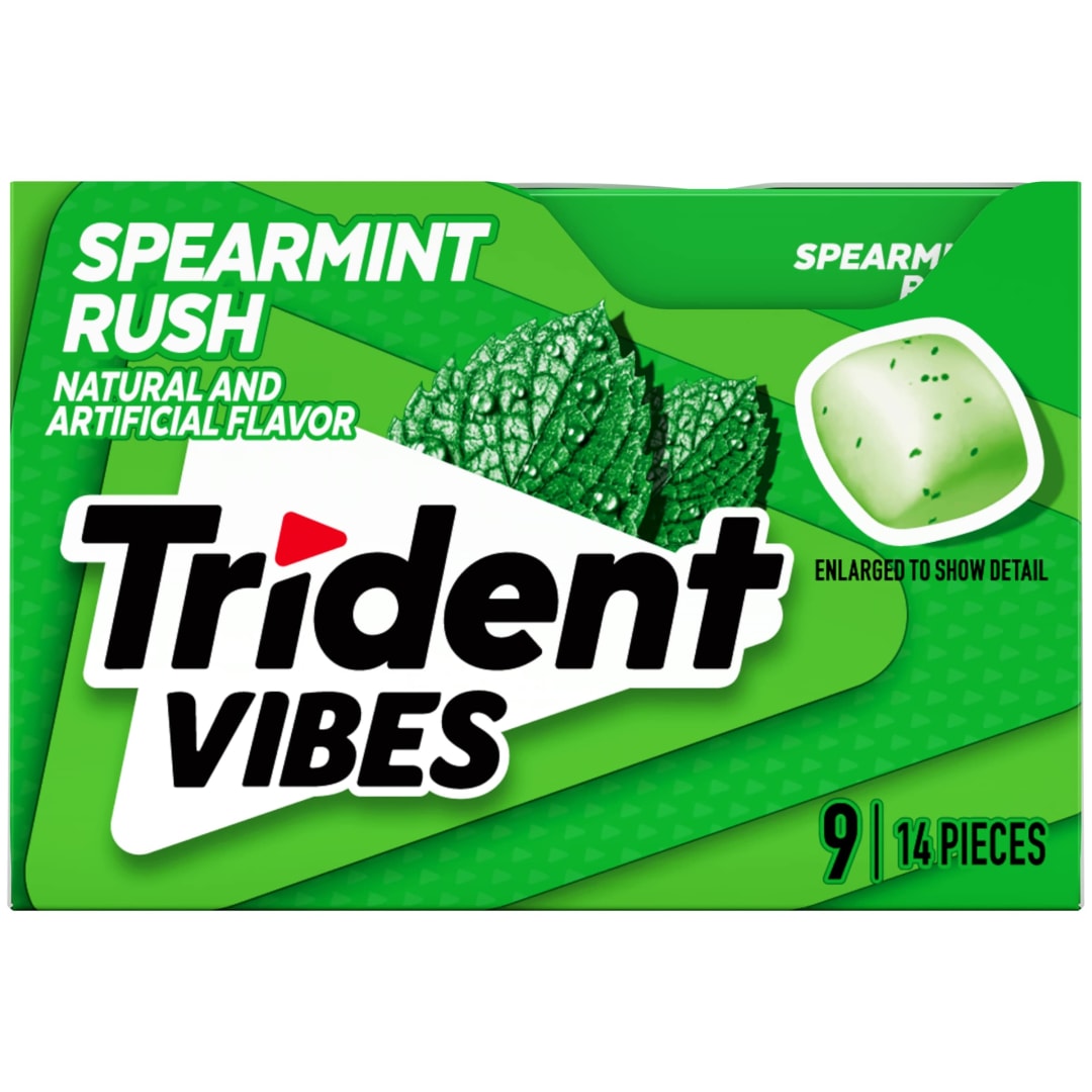 Trident Vibes Sugar Free Chewing Gum Spearmint Rush 14 pc Clutch Packs - 9 Pack