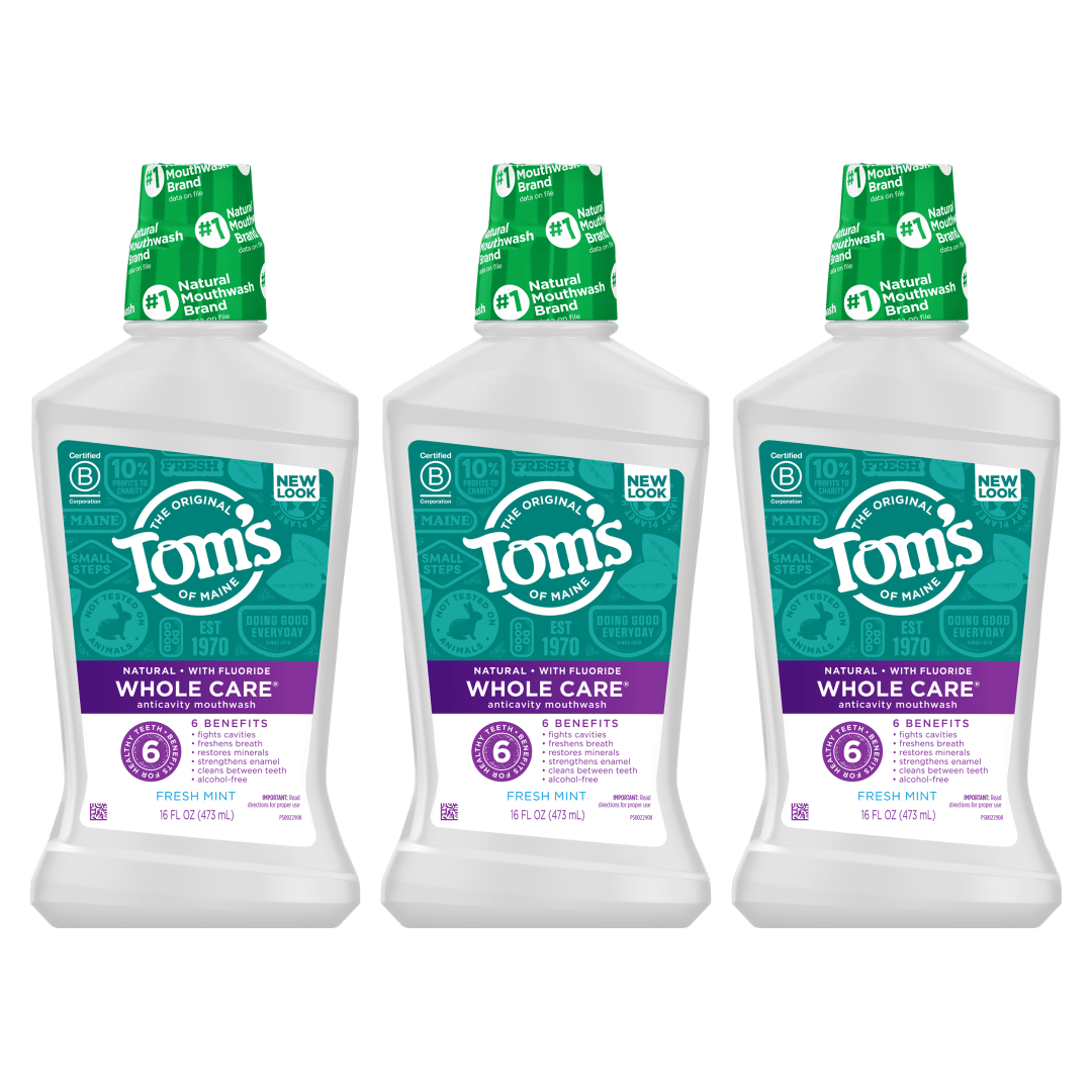 Tom's of Maine Whole Care Natural Fluoride Mouthwash, Fresh Mint, 16 oz. 3-Pack
