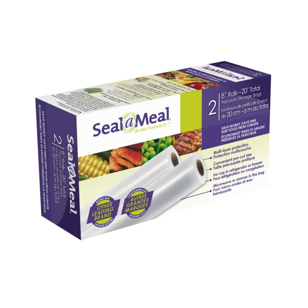 Seal-a-Meal Vacuum Sealer Bags, Rolls for Airtight Food Storage and Sous Vide, 8" x 10', 2 Pack