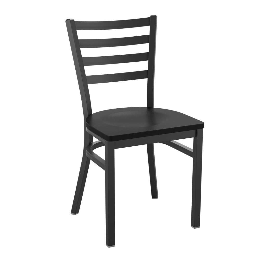 HERCULES Series Black Ladder Back Metal Restaurant Chair - Black Wood Seat