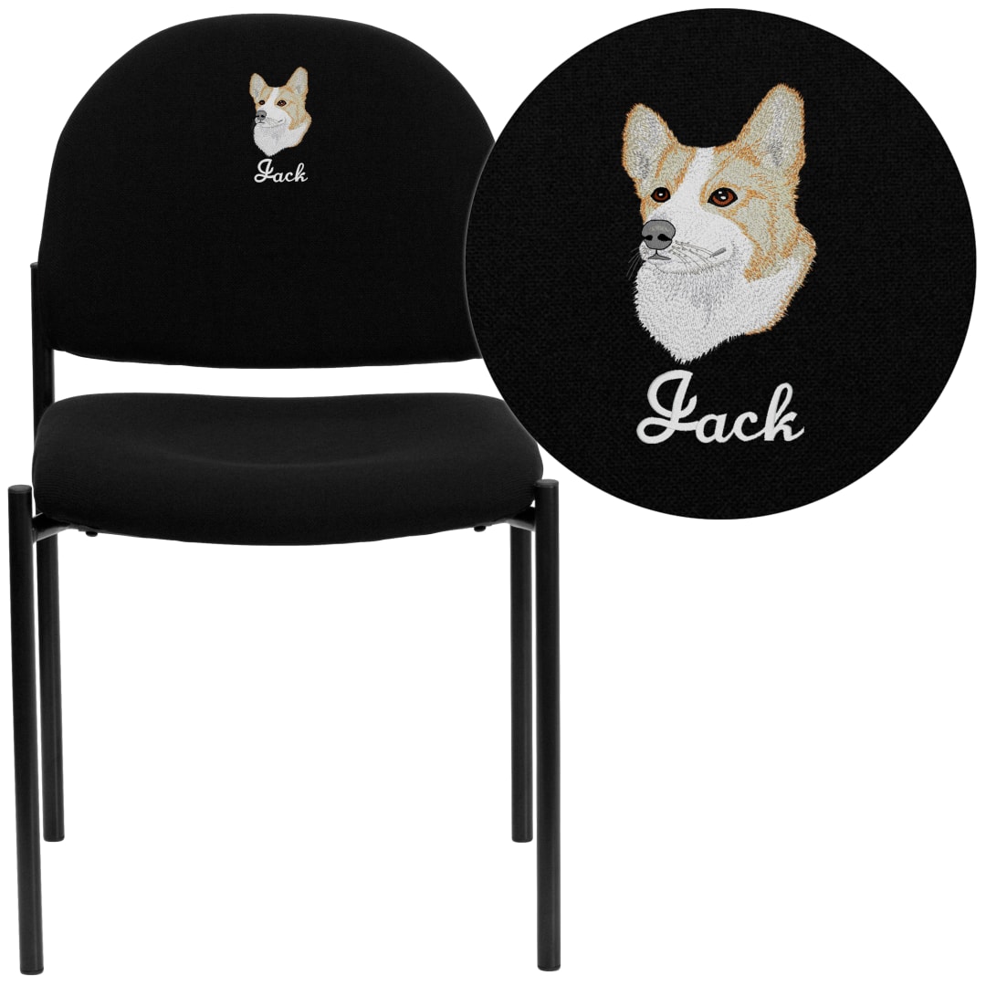 Tania Embroidered Comfort Black Fabric Stackable Steel Side Reception Chair