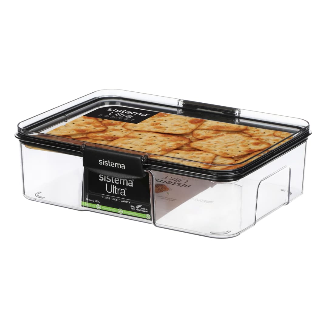Sistema Ultra Airtight Pantry Food Storage Container, 1.73 L, Rectangular, Stackable, BPA-Free Tritan Plastic