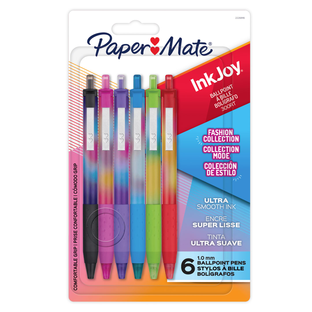 Paper Mate InkJoy 300RT Ballpoint Pens, Colorful Pens with Fashion Wraps, Retractable, Medium Point, Assorted Colors, 6 Count
