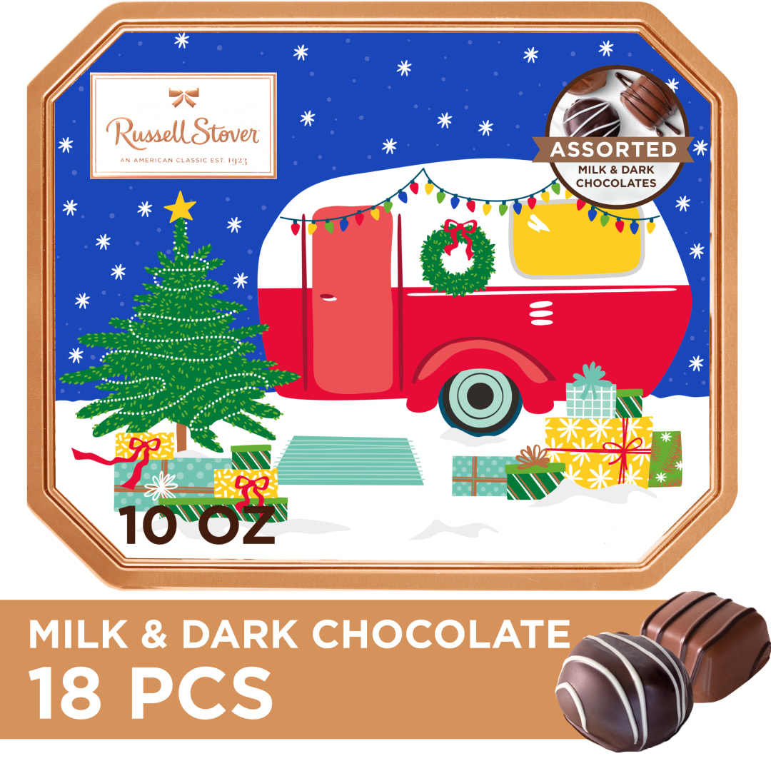 RUSSELL STOVER Christmas Fresh Classic Assorted Milk & Dark Chocolate Candy Gift Tin, 10 oz.
