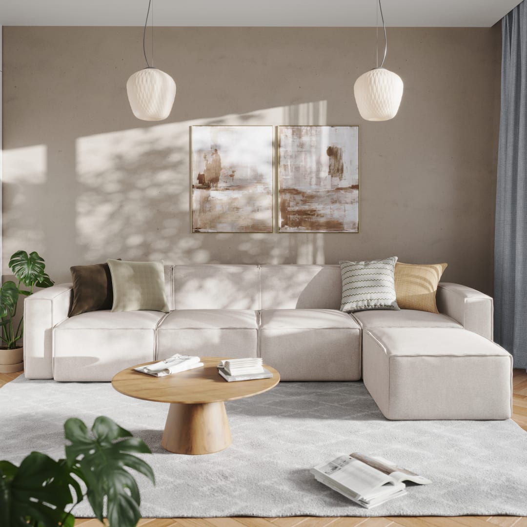 Bridgetown Luxury Modular 5 Piece Sectional Sofa, Cream