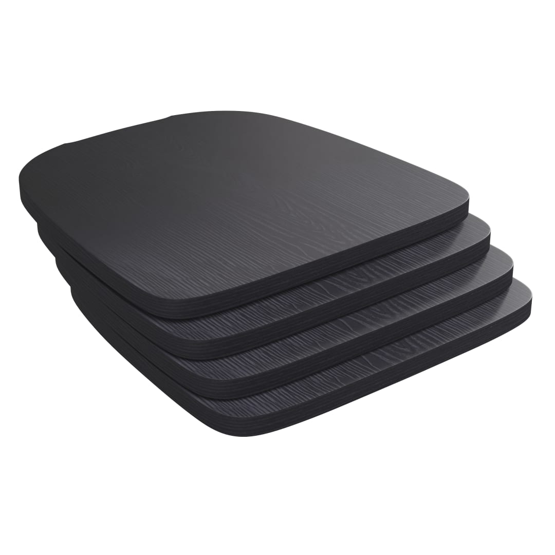 Perry Set of 4 Poly Resin Wood Seat with Rounded Edges for Colorful Metal Chairs and Stools in Black