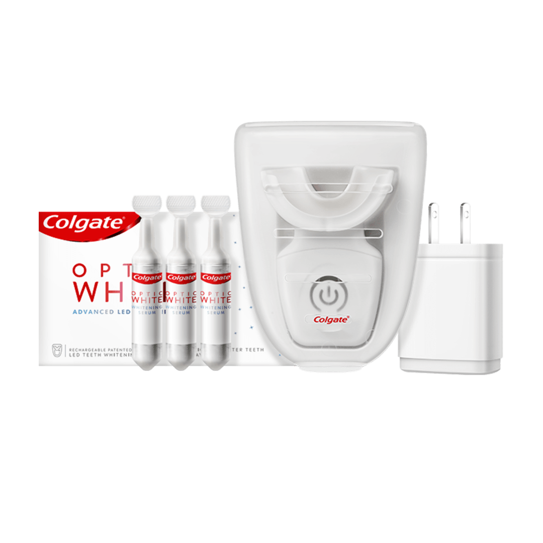 Colgate Optic White At Home Teeth Whitening Kit, LED Blue Light Tray, 1 Day Treatment, 9% Hydrogen Peroxide Whitening Gel