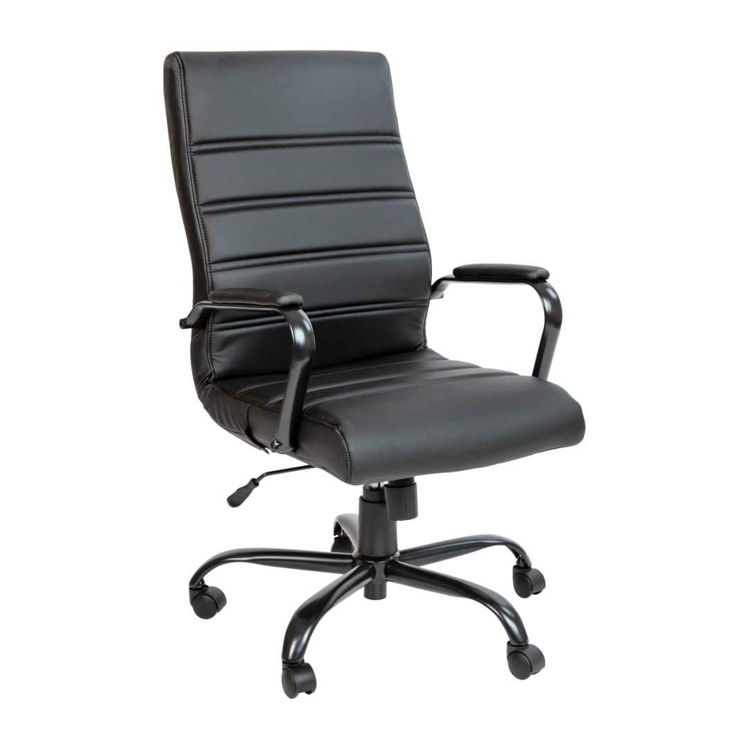 Whitney High Back Black LeatherSoft Executive Swivel Office Chair with Black Frame and Arms