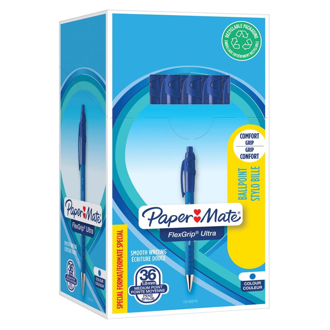 Paper Mate Flexgrip Ultra bolígrafo retráctil | punta mediana (1,0 mm) | azul | caja de 36