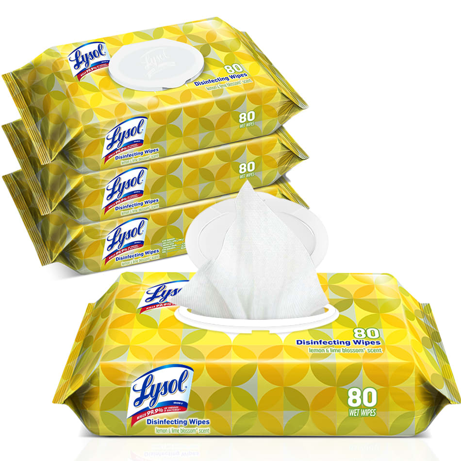 LYSOL® Disinfecting Wipes - Lemon & Lime Blossom® Flatpacks 4/80 ct.