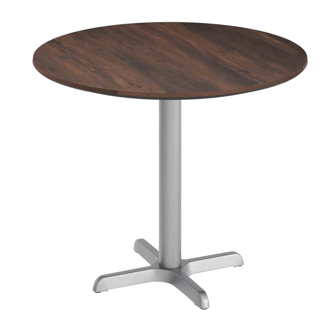 TopGuard 31.25" Round Outdoor Tabletop, Dark Brown, Seamless Surface Technology, 22x22 Silver Cast Iron X Base, Moisture, Scratch, Heat, UV Resistant