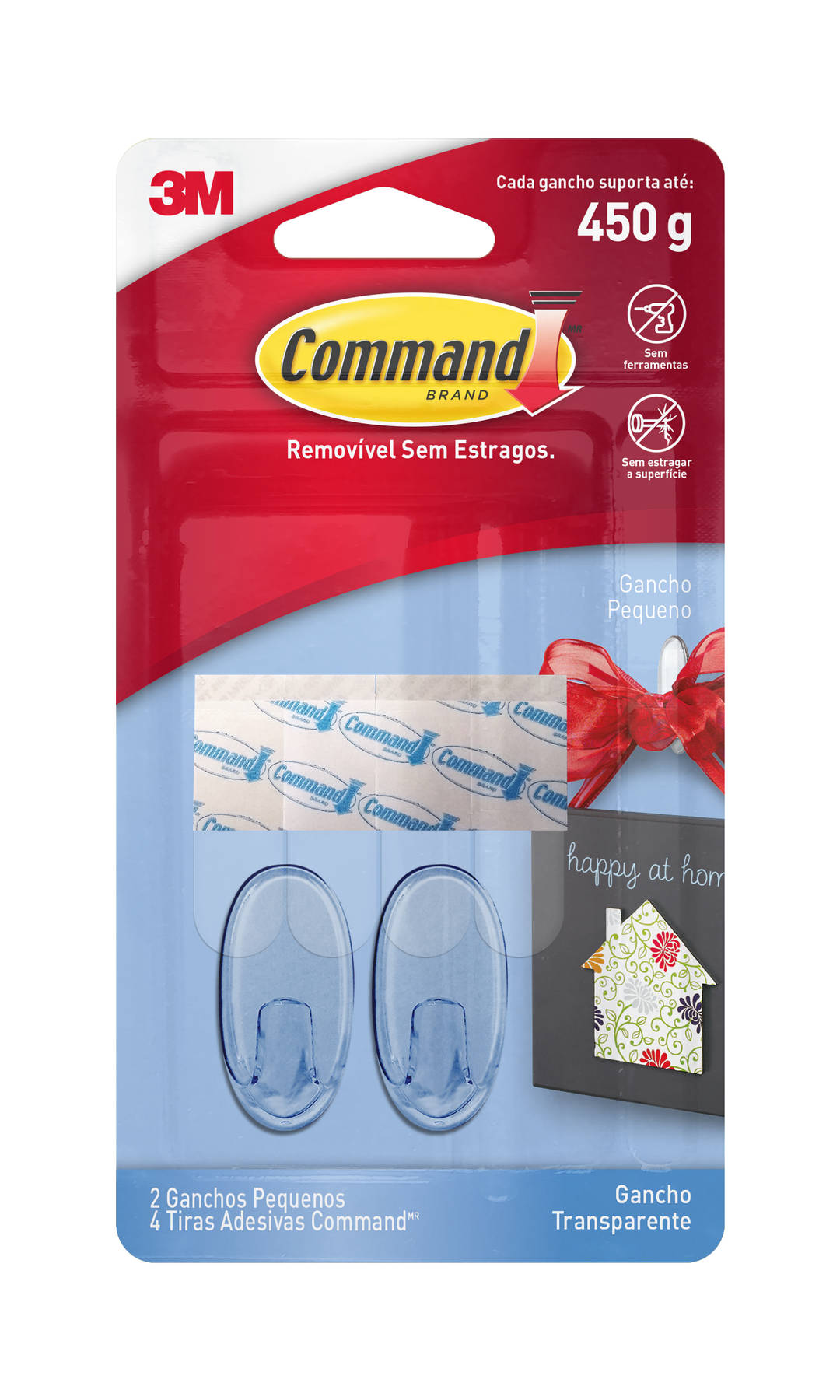 Gancho Adesivo 3M™ Command™, Transparente, Pequeno, 2 Unidades
