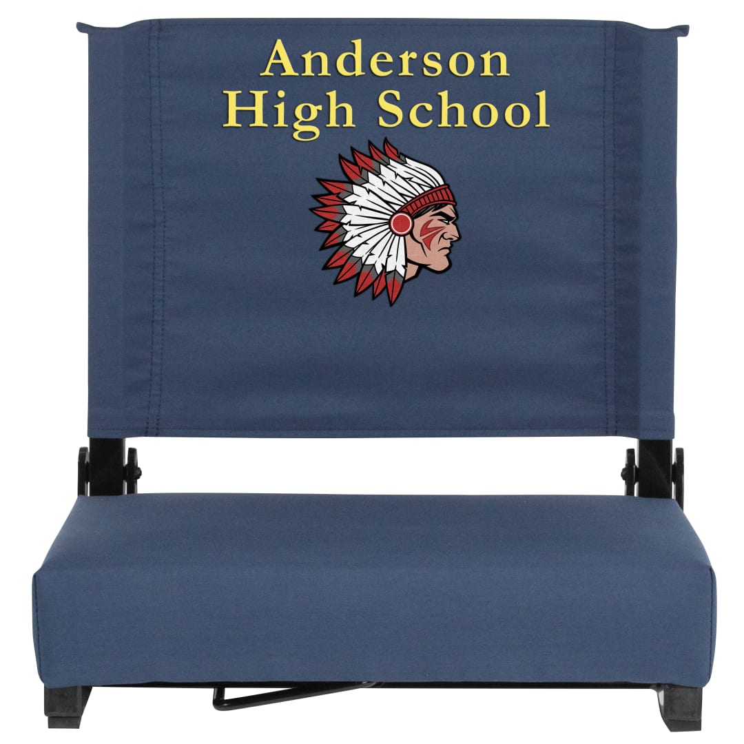 Grandstand Personalized 500 lb Capacity Padded Stadium Chair, Folding Seat with Handle, Lightweight &amp; Durable, Navy Blue