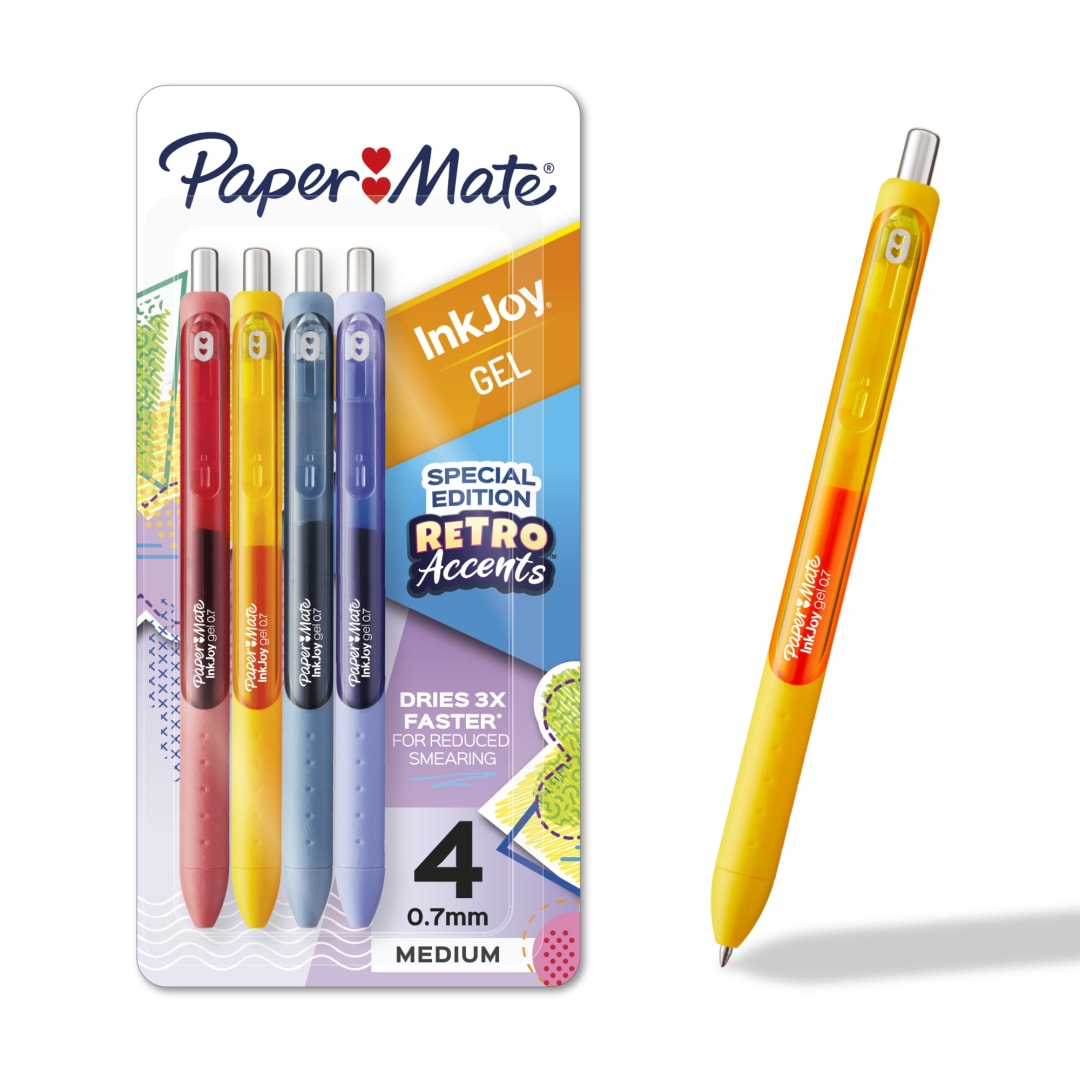 Paper Mate® InkJoy® Gel Pens, Retro Accent Colors, Medium (0.7mm) Point, Retractable, 4 Count