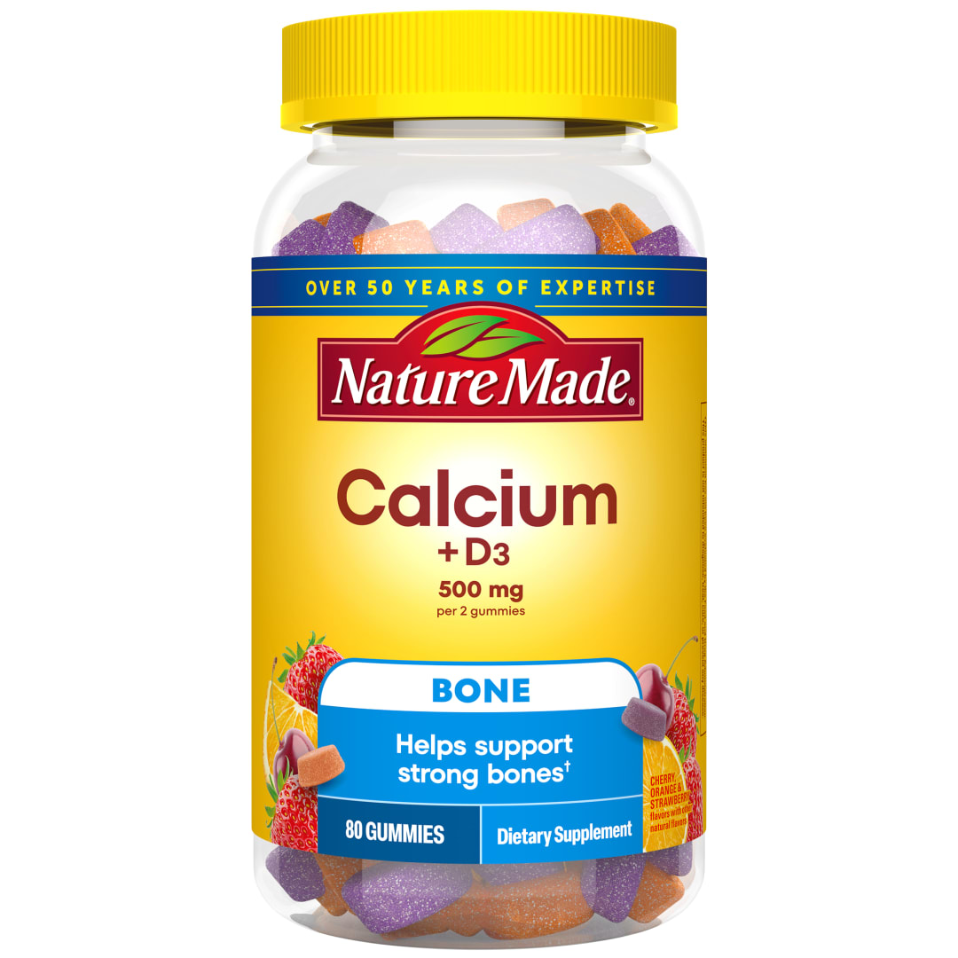 Nature Made Calcium Gummies 500 mg Per Serving with Vitamin D3, Dietary Supplement for Bone Support, 80 Gummies, 40 Day Supply
