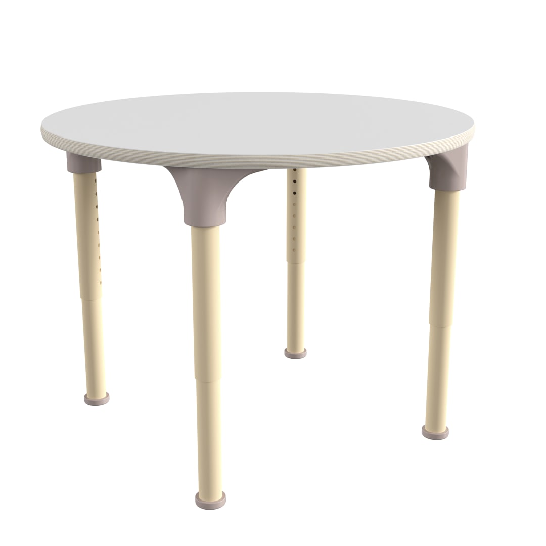 Bright Beginnings 33" Round Commercial Grade Wooden Adjustable Height Classroom Activity Table - Metal Legs Adjust From 15"H - 23"H, Beech/White