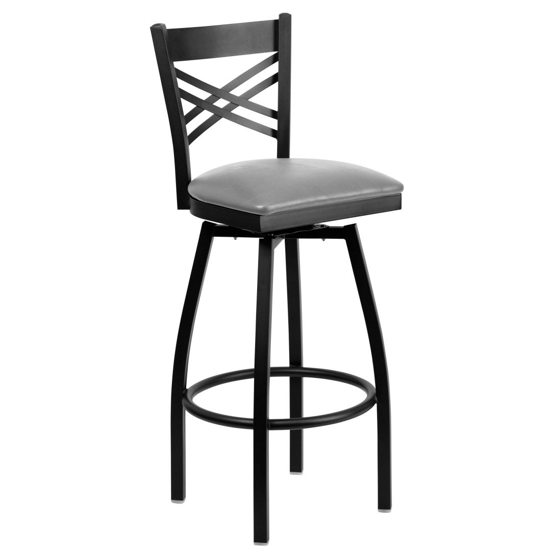 HERCULES Series Black ''X'' Back Swivel Metal Barstool - Custom Upholstered Seat