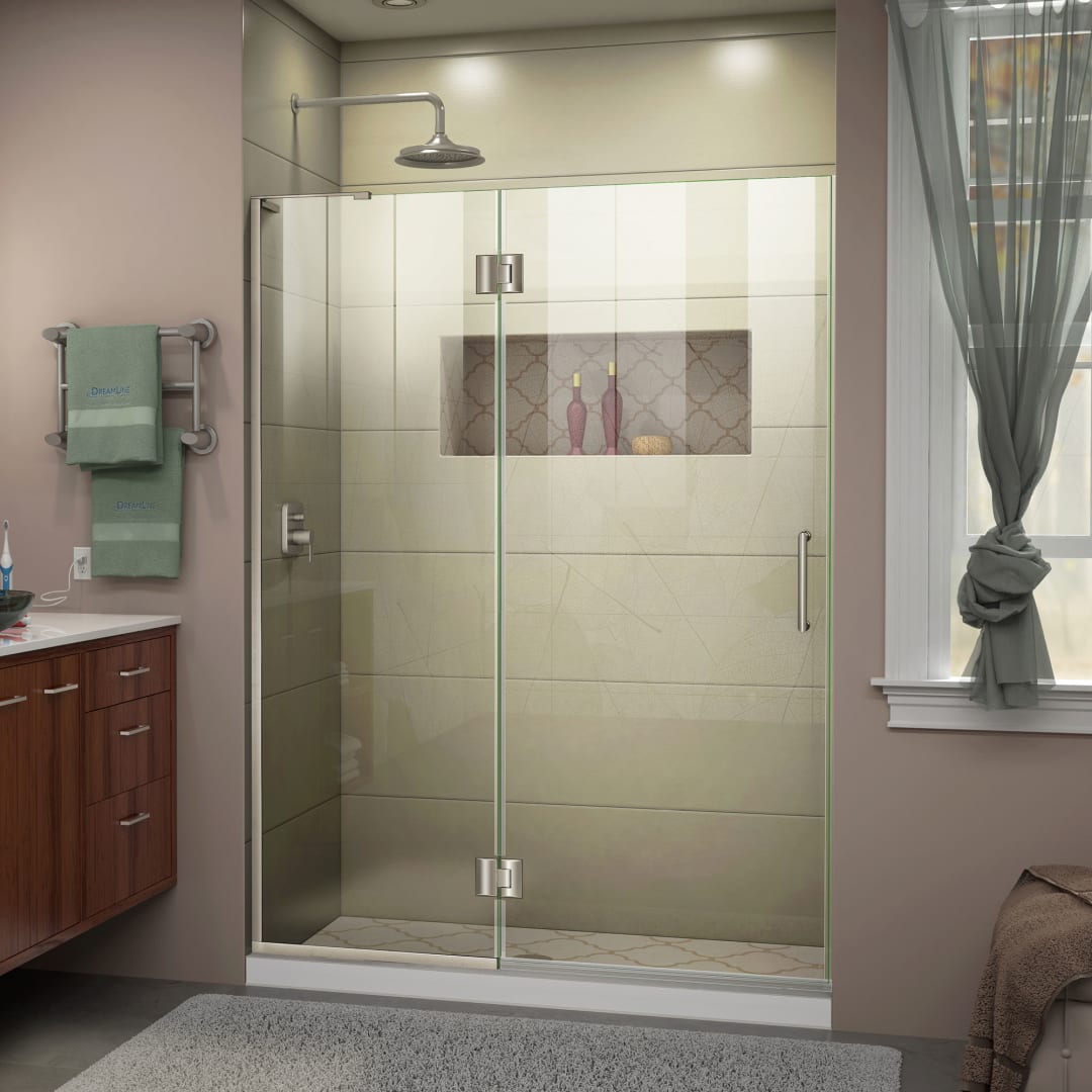DreamLine Unidoor-X 48 inch W x 72 inch H Frameless Hinged Shower Door in Brushed Nickel - Left Wall Installation