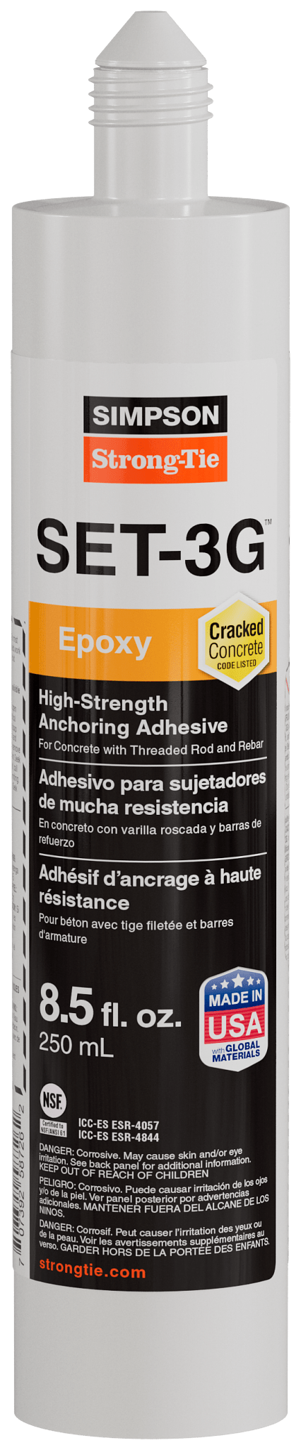 Simpson Strong-Tie SET3G10 SET-3G® 8.5 oz. High-Strength Epoxy Adhesive w/ 1 Nozzle and Extension (Pack of 12)