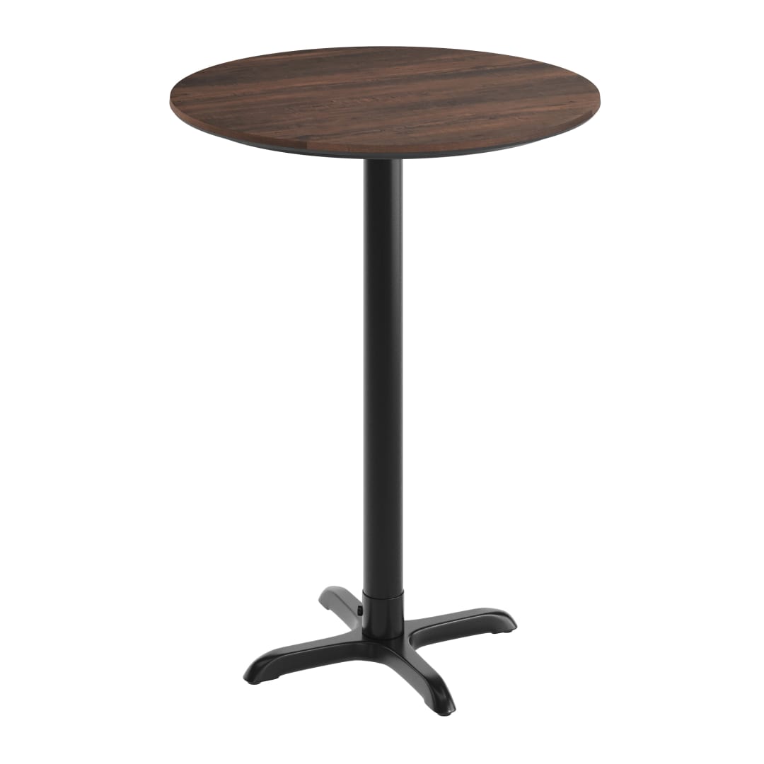 TopGuard 31.25" Round Tabletop, Seamless Surface Technology, Dark Brown with 22x22 Black Bar Height X-Base, Moisture, Scratch, Heat, UV Resistant