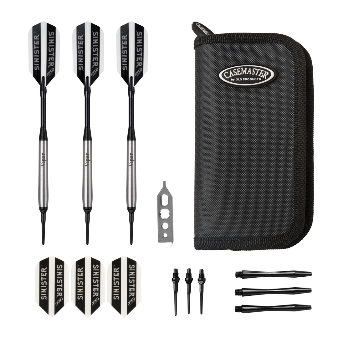 Viper Sinister Tungsten Soft Tip Darts Smooth Barrel 16 Grams and Casemaster Deluxe Black Nylon Dart Case