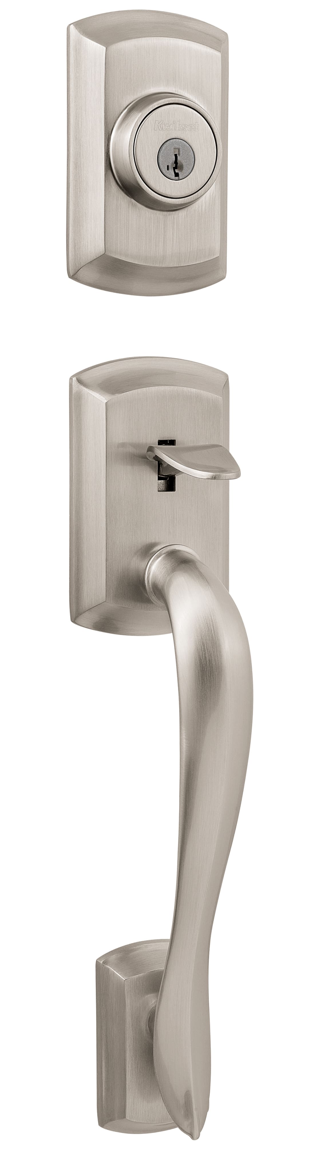 Avalon Double Cylinder Exterior Only Handleset featuring SmartKey Security™ in Satin Nickel
