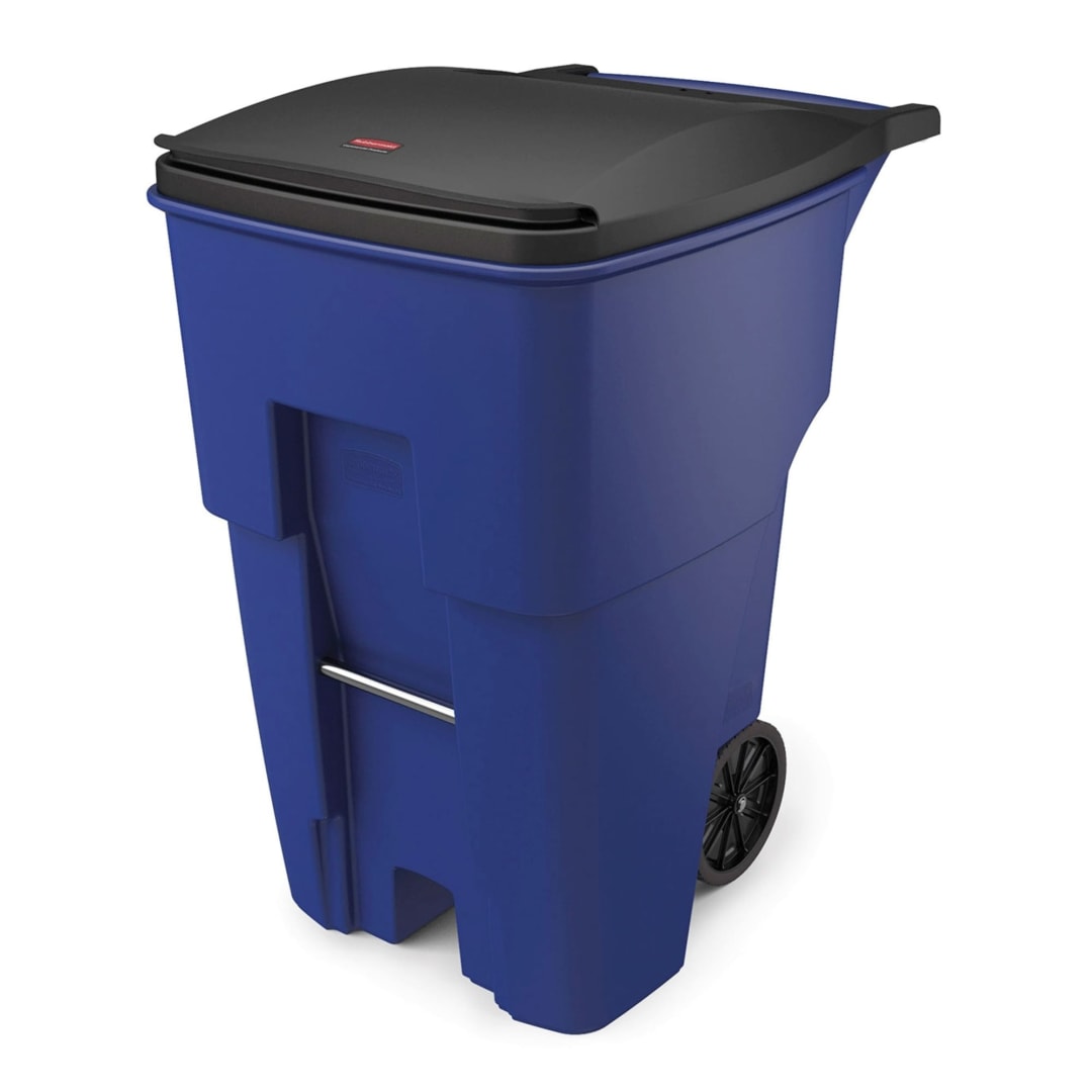 Rubbermaid Commercial Products 95 Gallon Rollout Trash Can, Blue