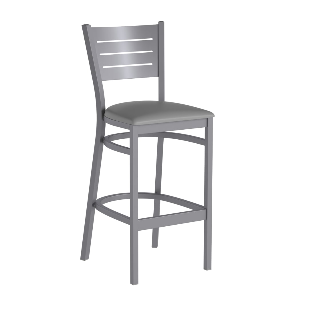 HERCULES Silver Slat Back Metal Restaurant Barstool - Gray Vinyl Seat