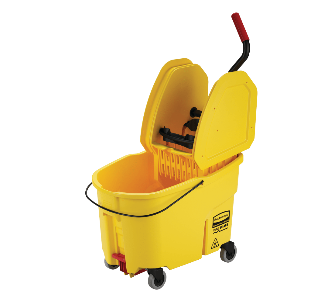 Rubbermaid Commercial Products WaveBrake 44 QT Down-Press Bucket and Wringer, Drain, Yellow