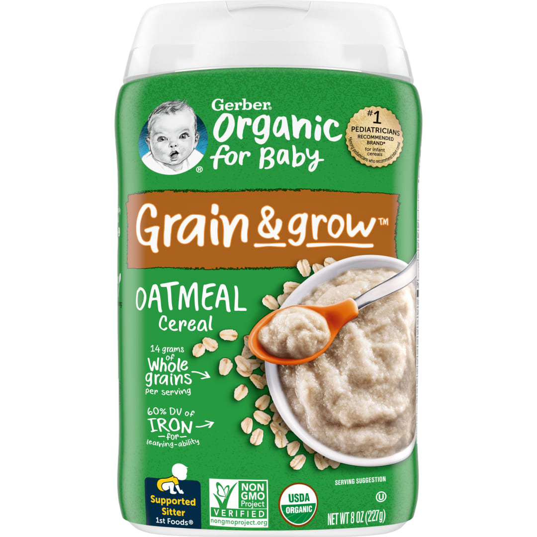 Gerber Stage 1 Baby Food, Organic Baby Oatmeal Cereal, 14g Whole Grains, Infant Cereal, 6PK