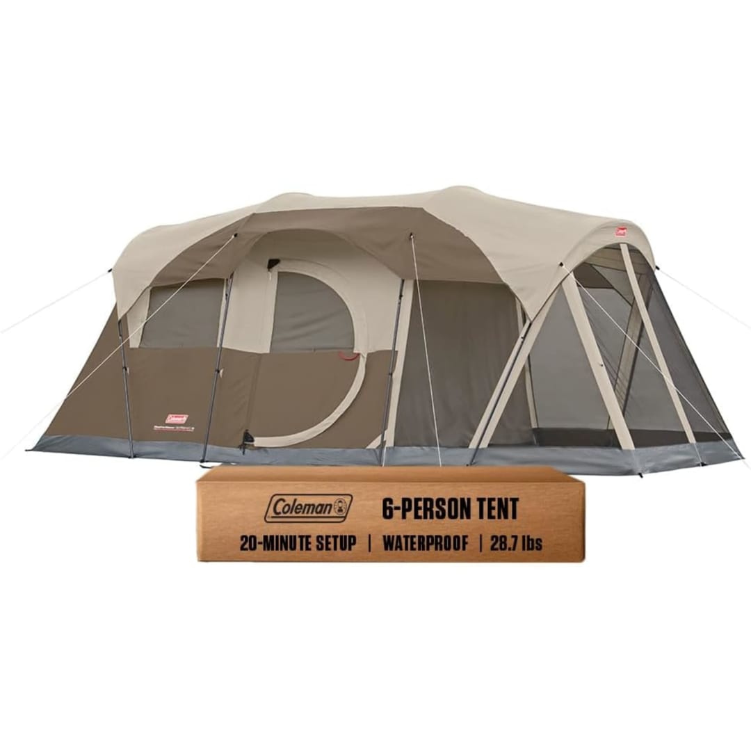Coleman 6-Person WeatherMaster Camping Tent with Screened Porch, Weatherproof Tent with Screen Room, Rainfly & Carry Bag Included, Made Without PFAS Chemicals