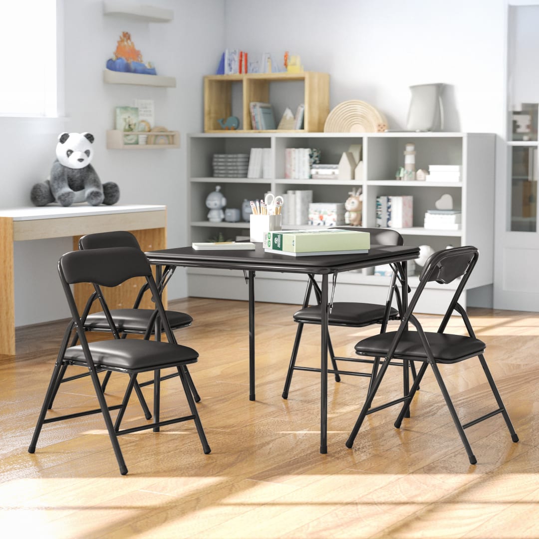 Mindy 5-Piece Folding Table and Chairs Set – Portable Activity Table for Daycare, Classrooms &amp; Playrooms, Black