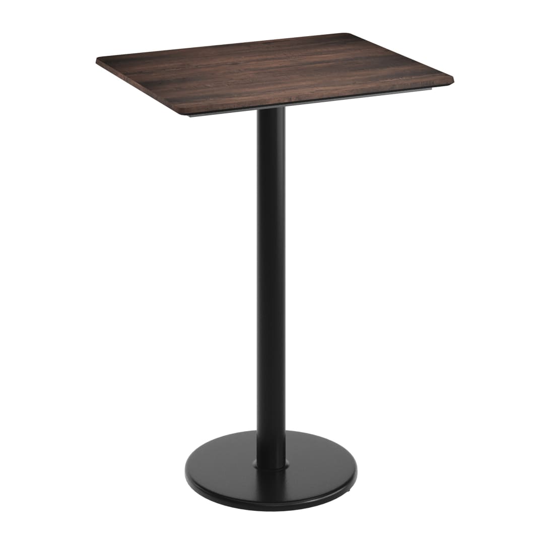 TopGuard 30" x 24" Tabletop, Seamless Surface Technology, Dark Brown with 18" Round Black Bar Height Base, Moisture, Scratch, Heat, UV Resistant