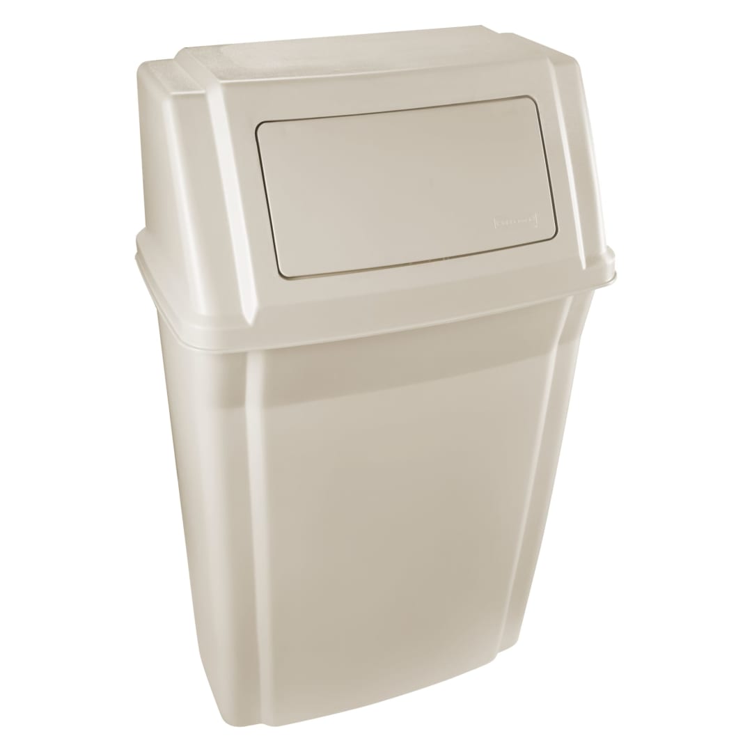 Rubbermaid Commercial Products 15 Gallon Profile Wall Mount Trash Can, Beige