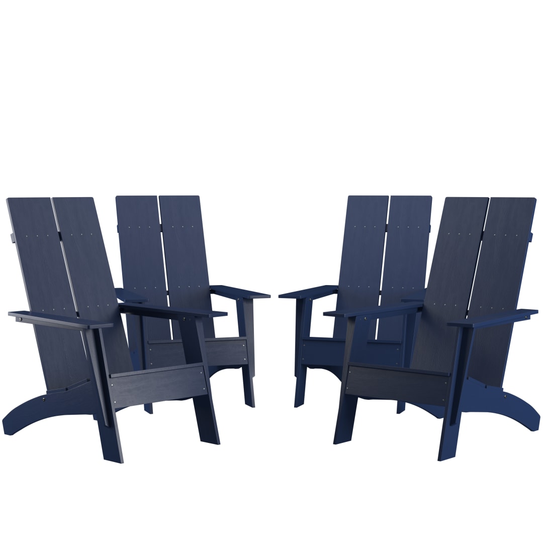 Set of 4 Sawyer Modern All-Weather Poly Resin Wood Adirondack Chairs in Navy