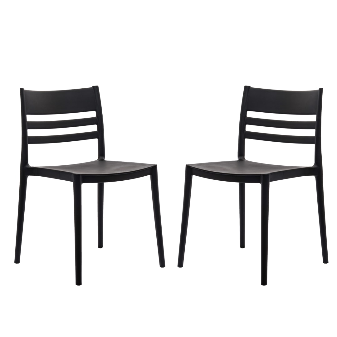 Bridgeport Set of 2 Indoor-Outdoor Stacking Patio Chairs with Slatted Backrest, Commercial All-Weather Resin Chairs in 5PK BK